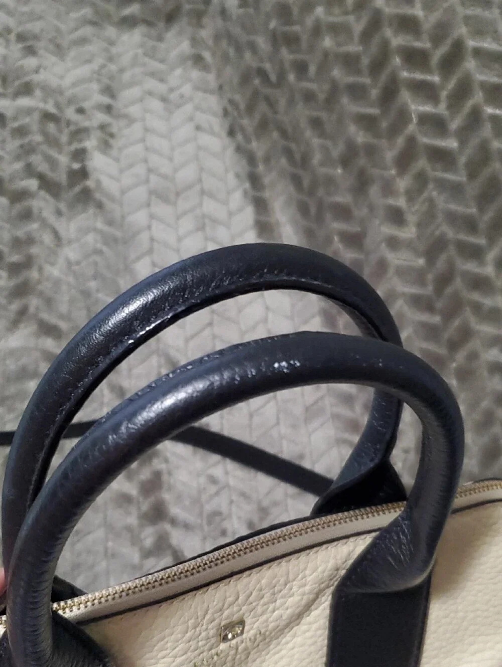 KATE SPADE Two-Tone Cream and Black Dome Satchel with Shoulder Strap